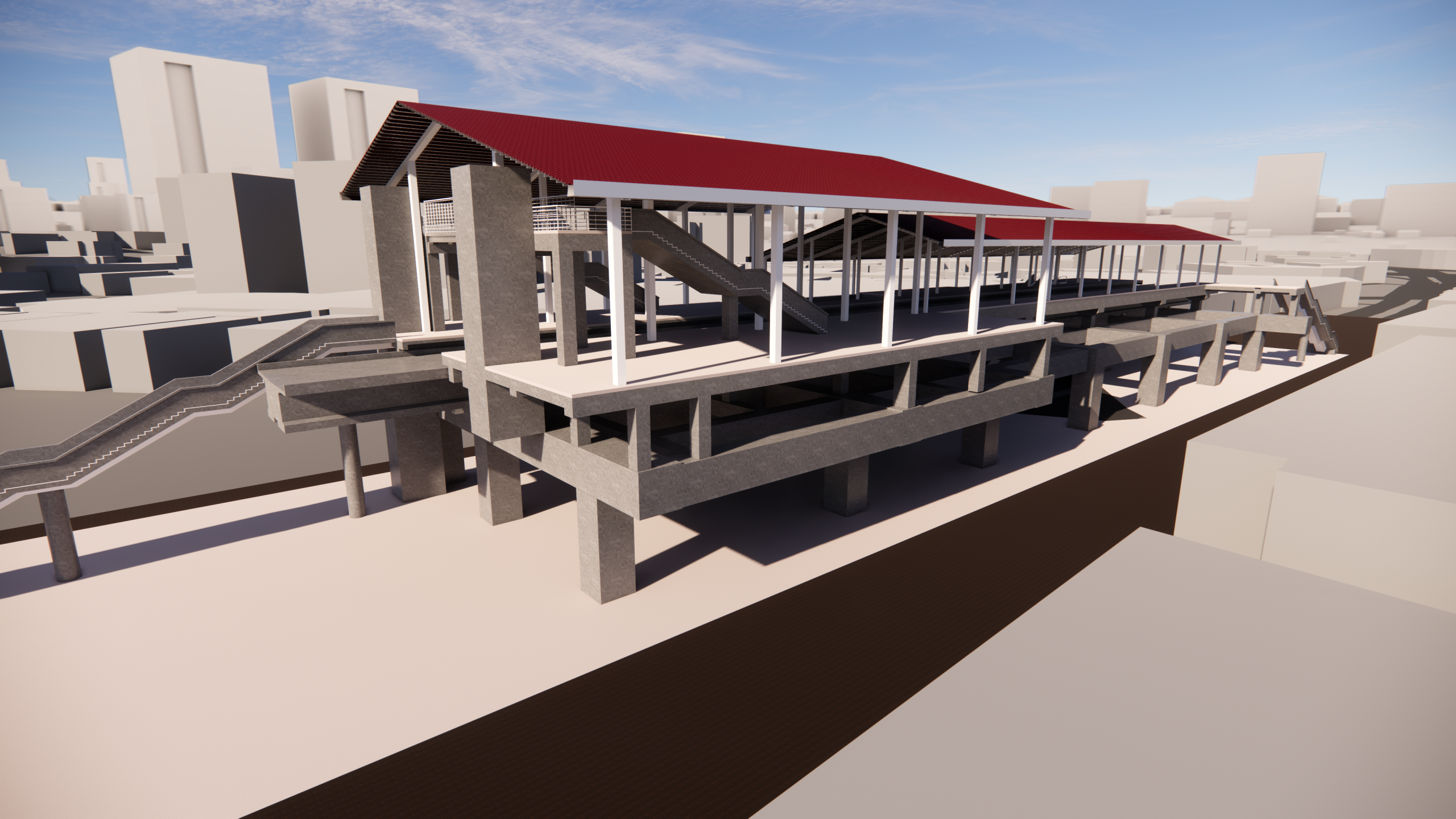 Hình 3D Nhà ga Tuyến đường sắt nhẹ LRT1 Manila.