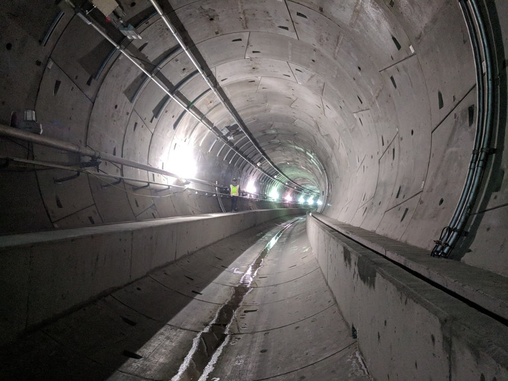 Inside a precast concrete light rail transit LRT tunnel